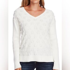 Vince Camuto Pearl Ivory Sweater Size Small Fringed Dots Luxury NEW w/Tag Winter